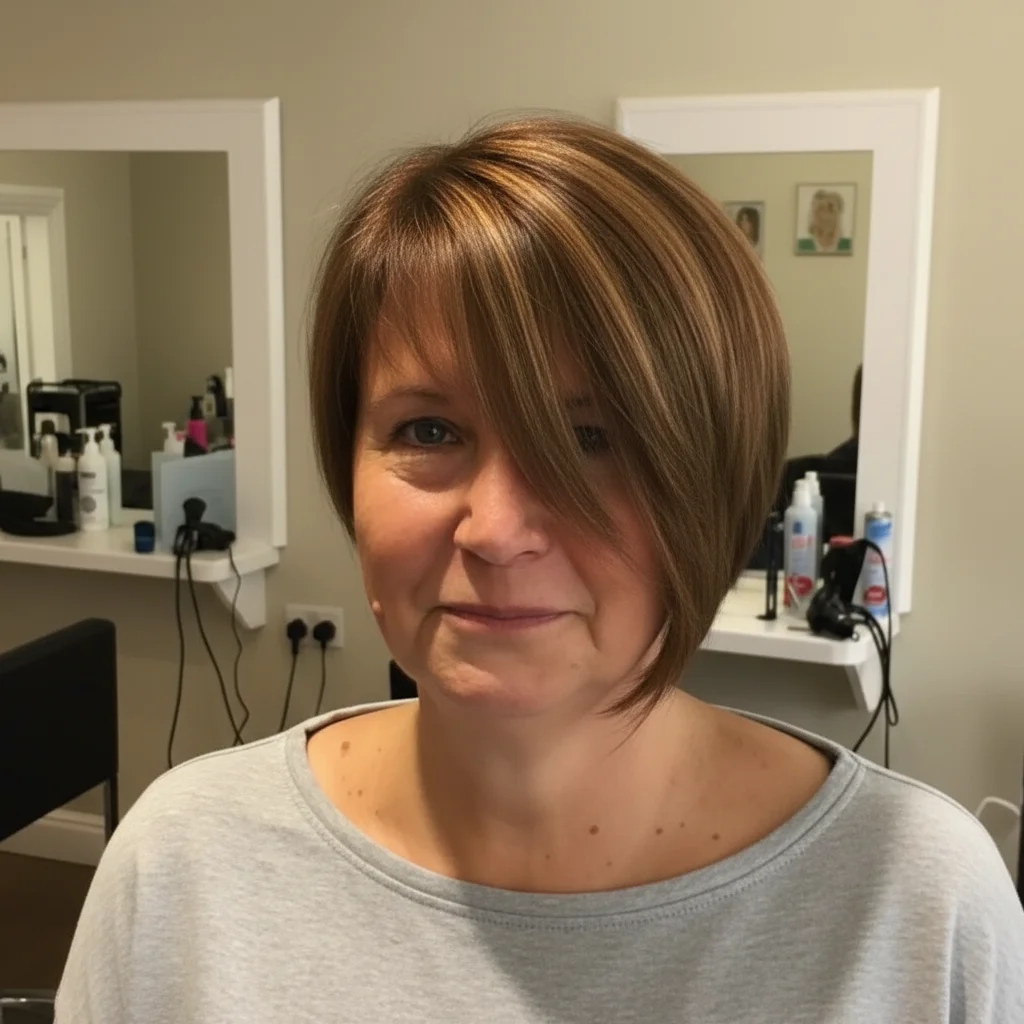 Weicher asymmetrischer Bob mit seitlich gefegtem Pony