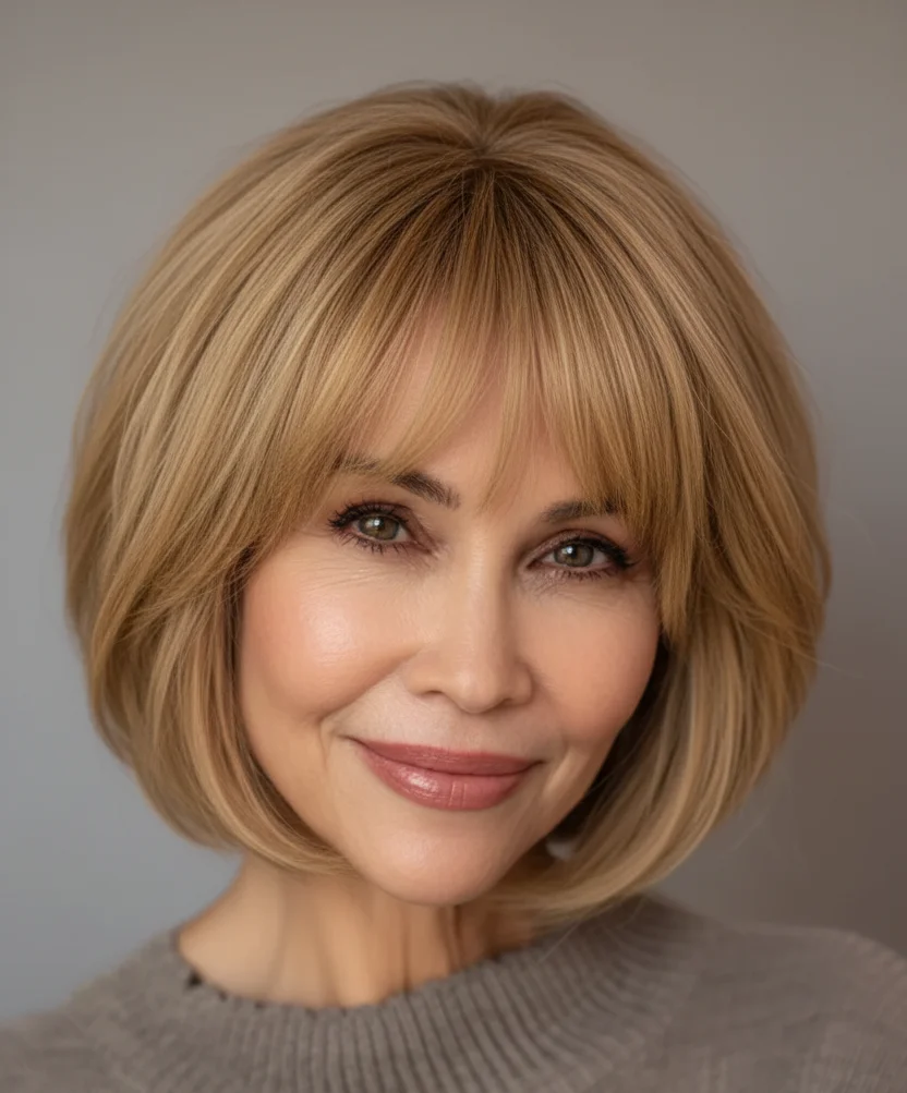 Weicher gestufter Bob mit vollem Pony