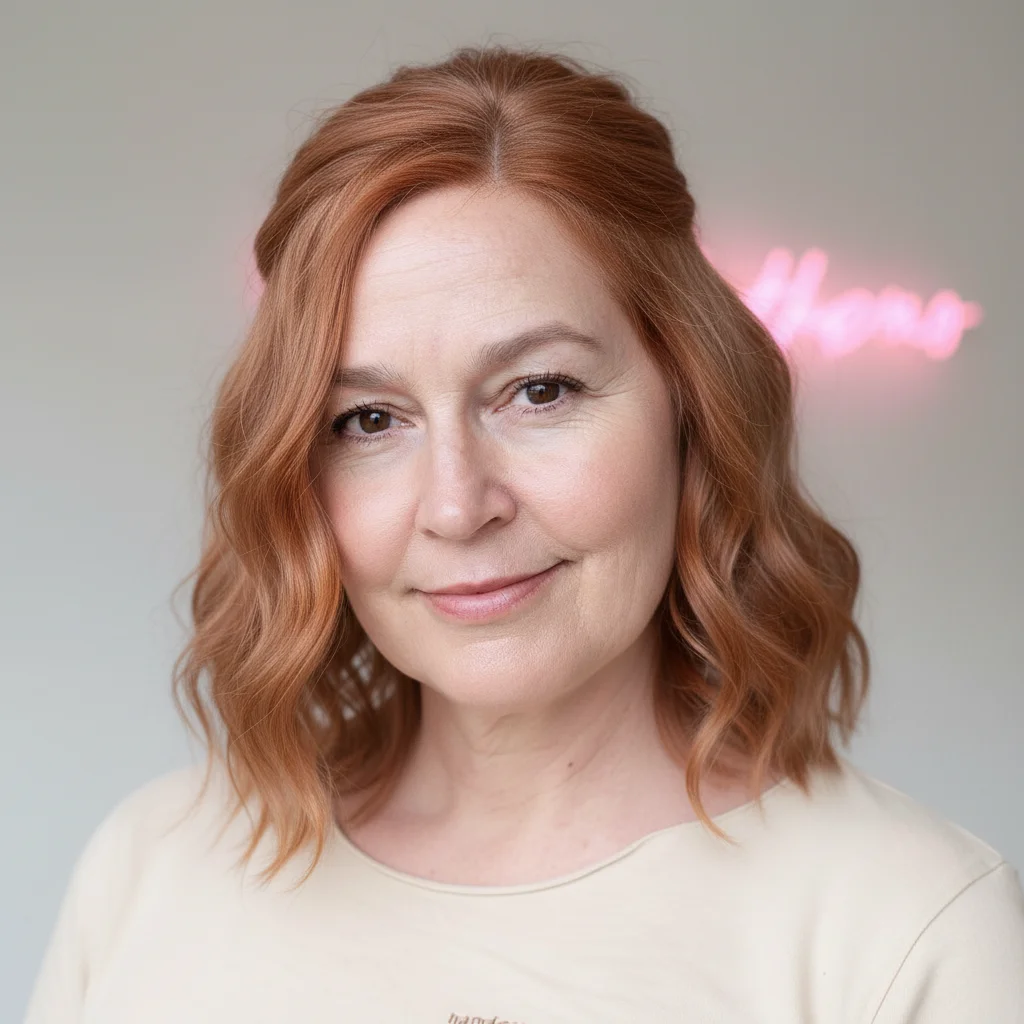 Welliges mittellanges Haar mit sanften Kupfertönen