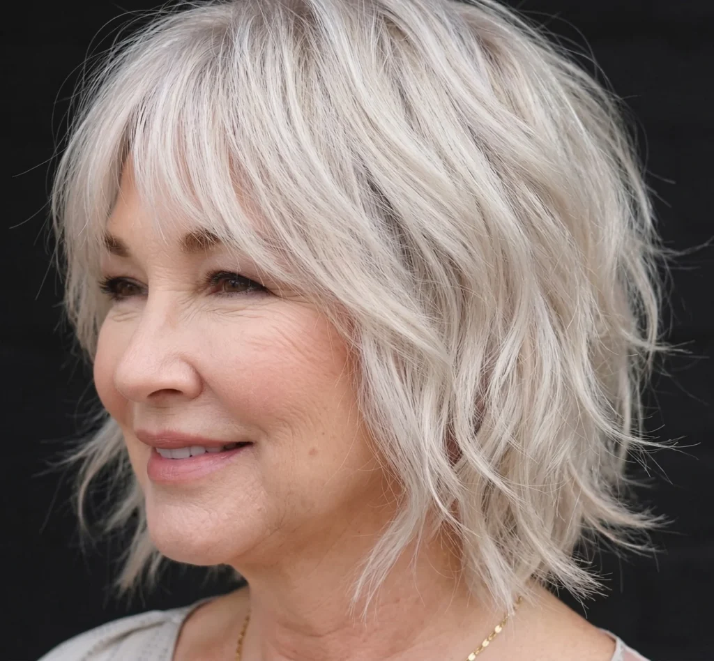 Gefiederter Shag-Schnitt für rundes Gesicht – peppige Frisuren für Frauen ab 50