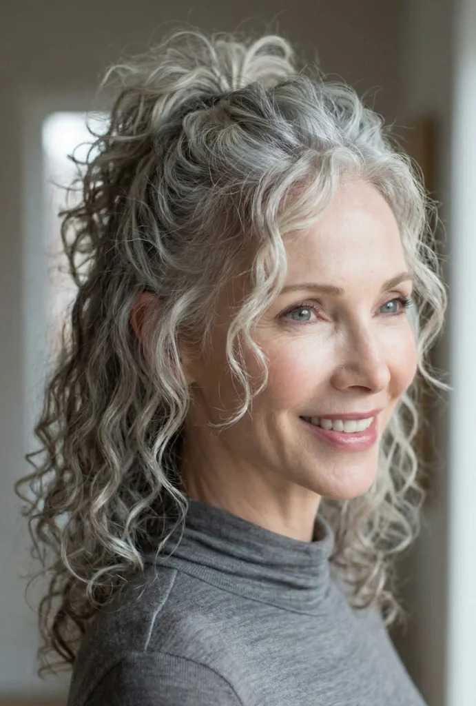 Halb hochgesteckter lockiger Look