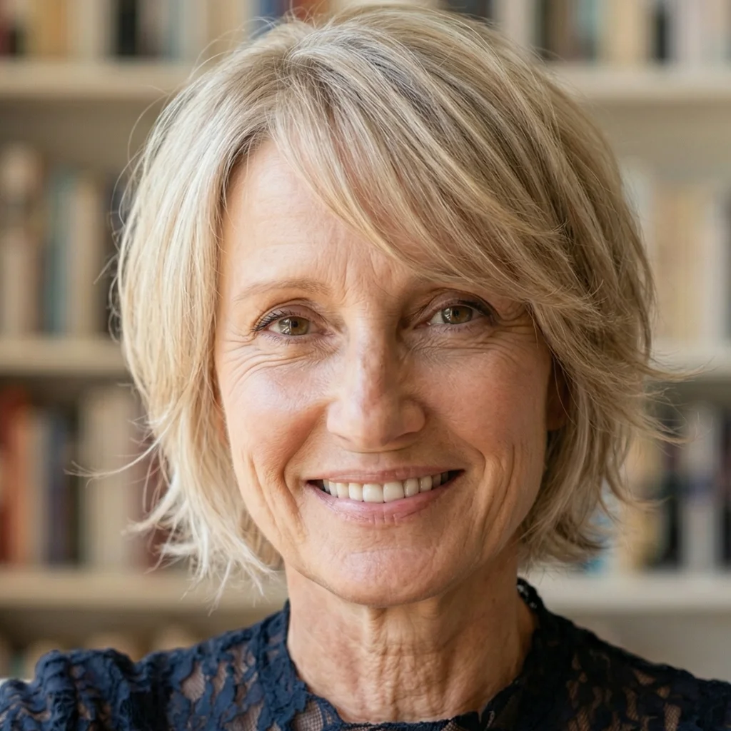 Kurzer Stufenschnitt mit feinem Pony