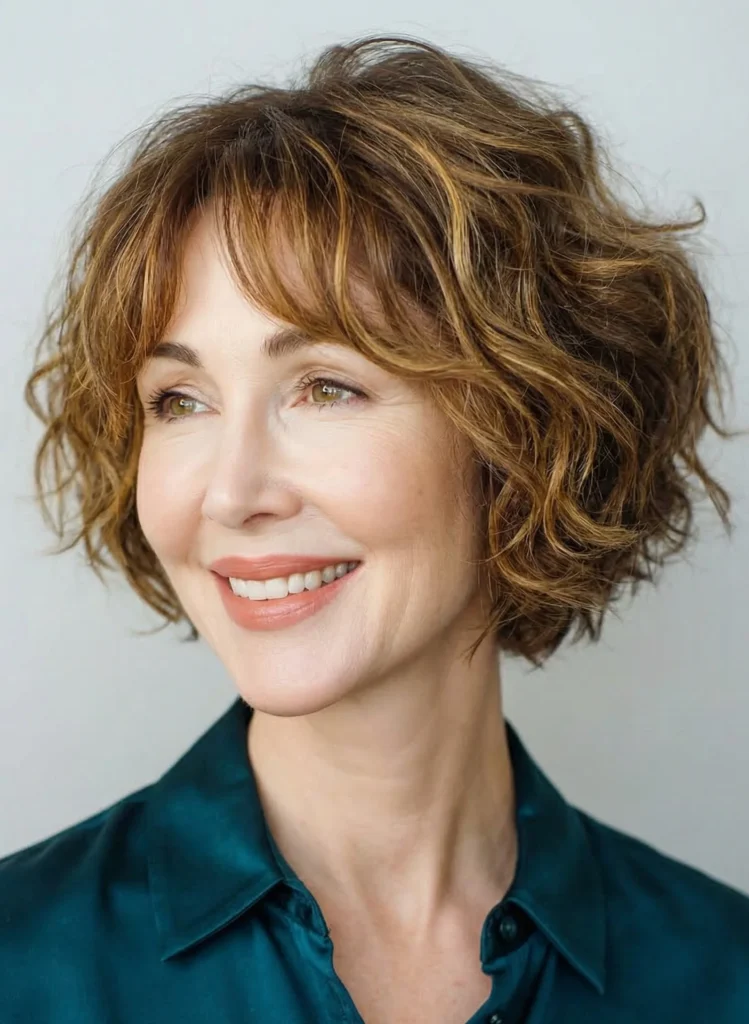 Lockiges Haar mit Vorhangpony