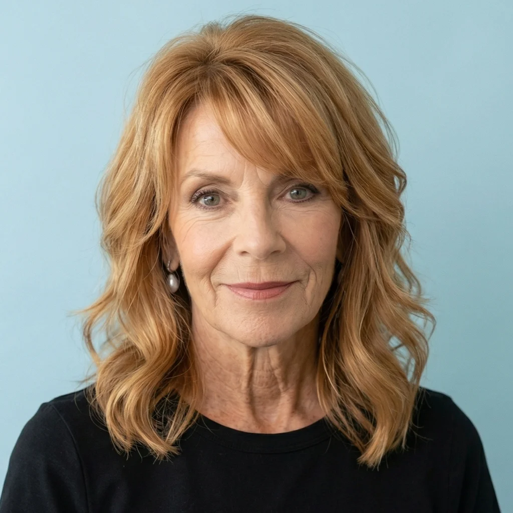 Seitlich geföhnter Pony bei mittellangem Haar