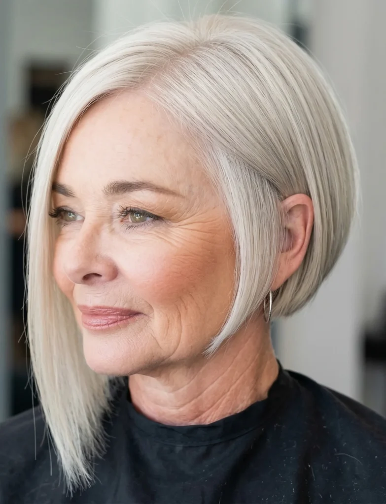 Asymmetrischer Bob für rundes Gesicht – peppige Frisuren für Frauen ab 50