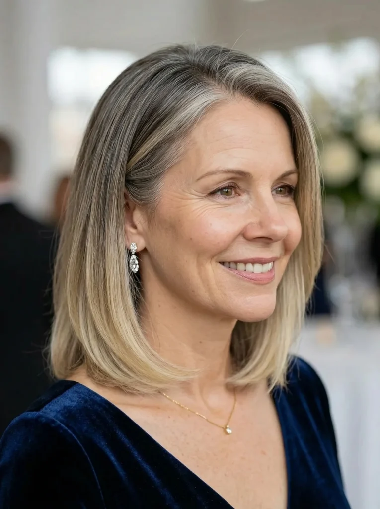 Glatter schulterlanger Föhn-Look