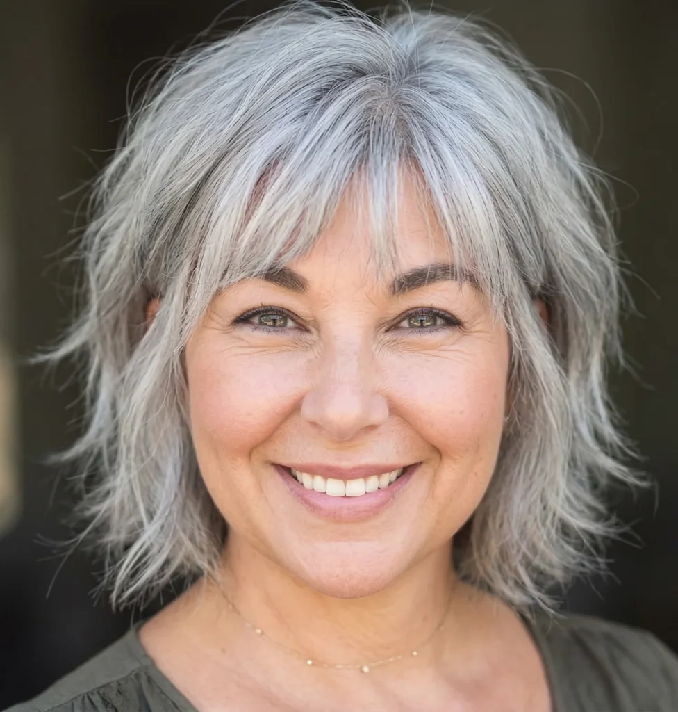 Kurzer wuscheliger Shag für rundes Gesicht – peppige Frisuren für Frauen ab 50