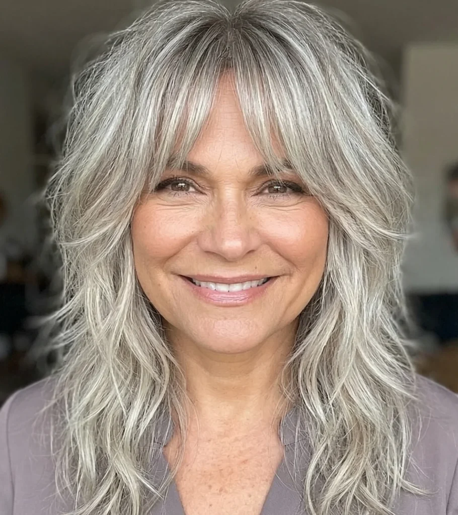 Langer Shag mit Stufen für rundes Gesicht – peppige Frisuren für Frauen ab 50