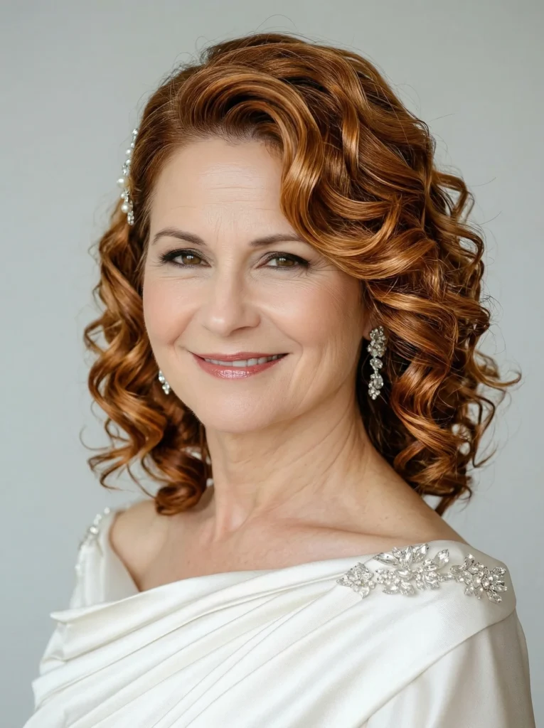 Lockige Frisur mit Seitenscheitel