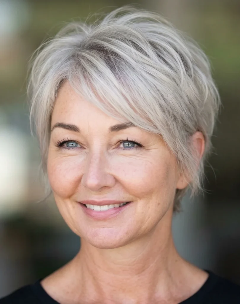 Pixie Bob mit Stufen für rundes Gesicht – peppige Frisuren für Frauen ab 50