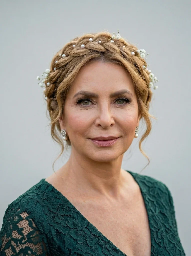 Romantische geflochtene Kronenfrisur