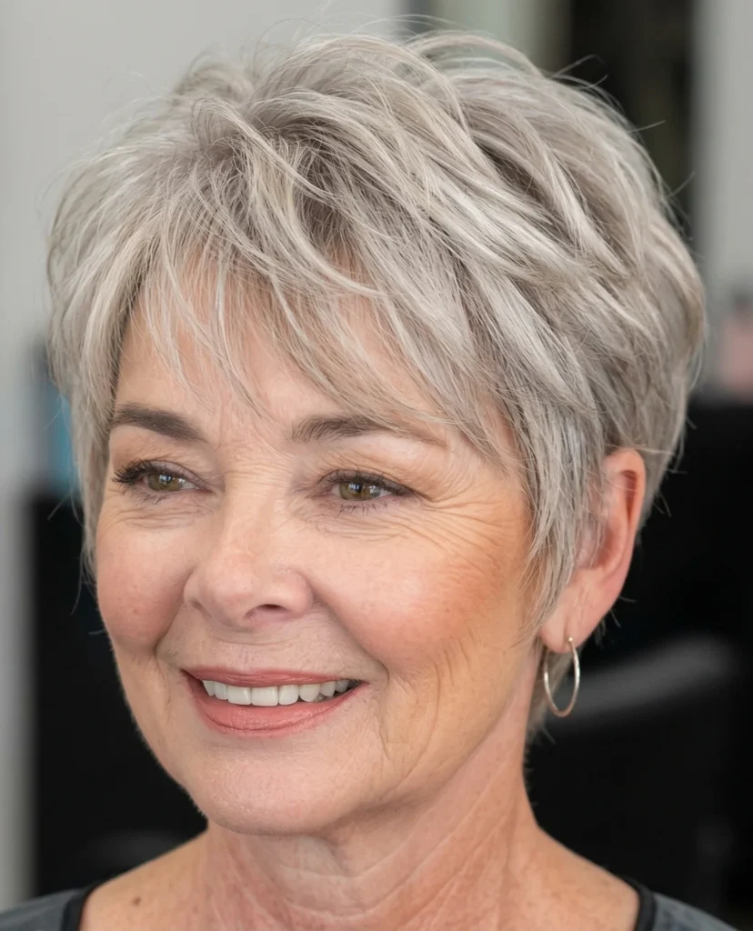 Texturierter Pixie Cut für rundes Gesicht – peppige Frisuren für Frauen ab 50