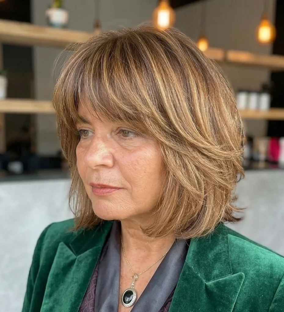 Weicher Stufenschnitt für rundes Gesicht – peppige Frisuren für Frauen ab 50