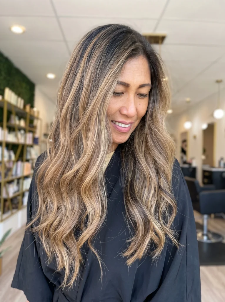 Langes gestuftes Haar mit Balayage