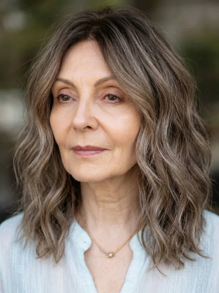 Unordentliche Wellen mit aschbraunem Balayage