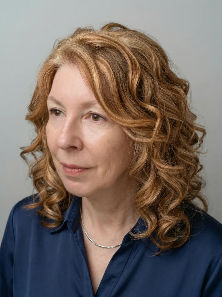 Weiche Locken mit karamellfarbenen Strähnchen