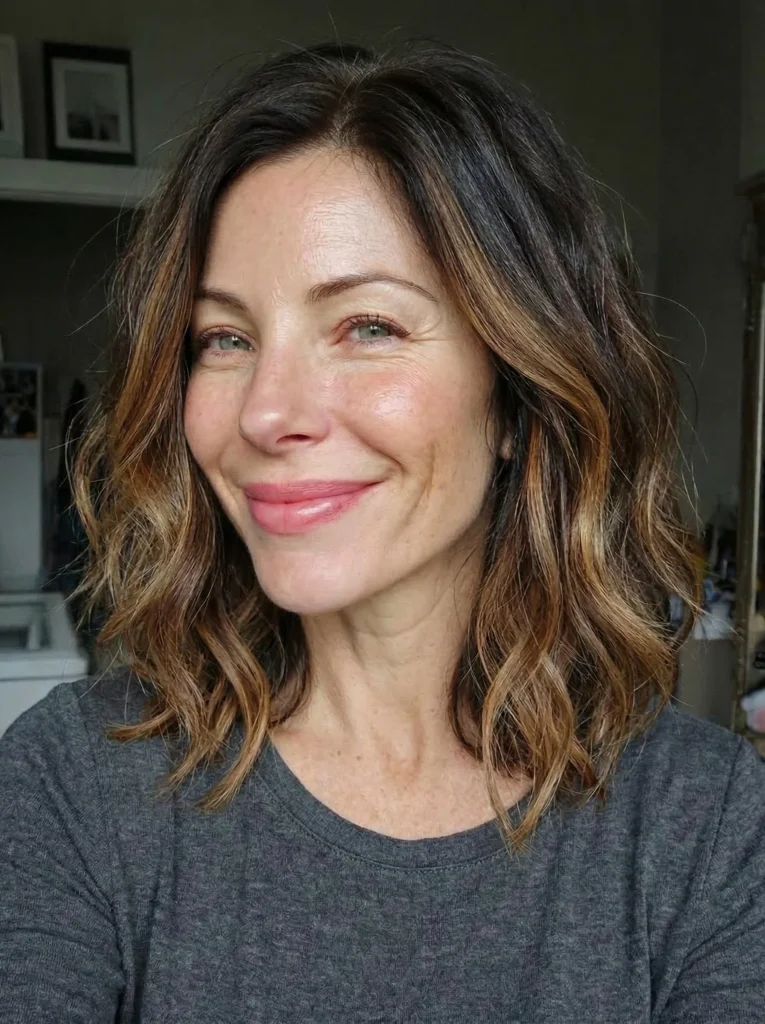 Welliges Lob mit dezentem Balayage