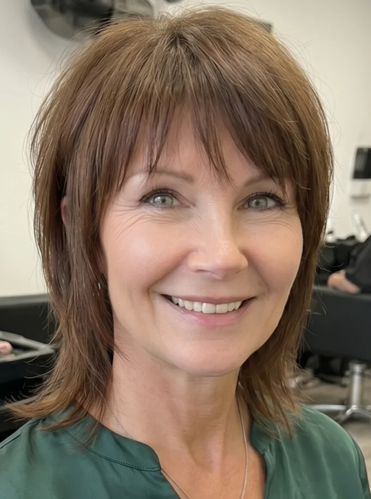 Mullet Frisur mit feinem Pony für Frauen ab 50