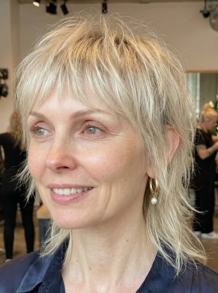 Shaggy Mullet Frisur für Frauen ab 50 mit viel Struktur