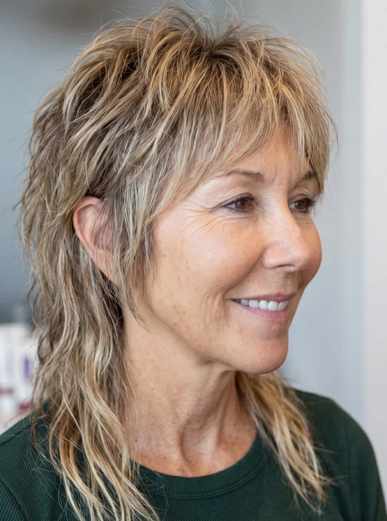 Strukturierte Mullet Frisur mit Strähnchen für Frauen ab 50
