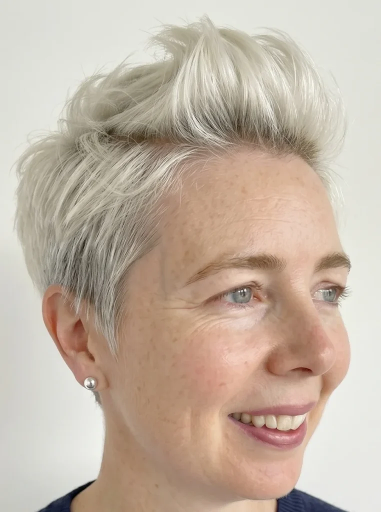 Strukturierter Pixie-Schnitt mit Volumen am Oberkopf für Frauen ab 50