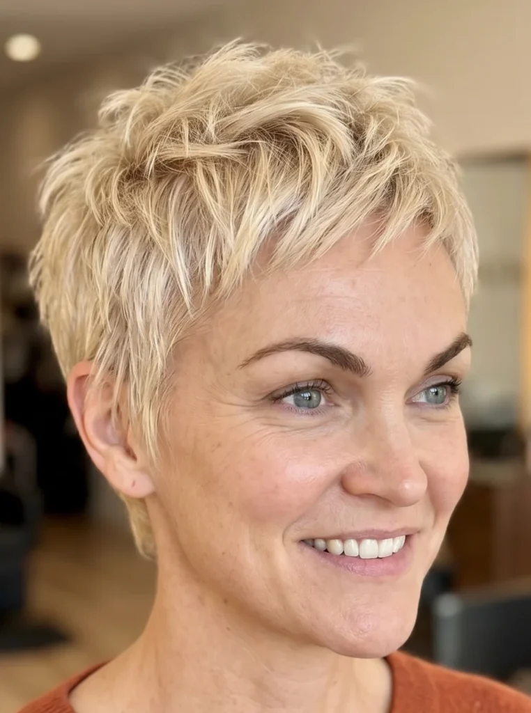 Stufiger Pixie Schnitt für Frauen ab 50 mit weichen Übergängen