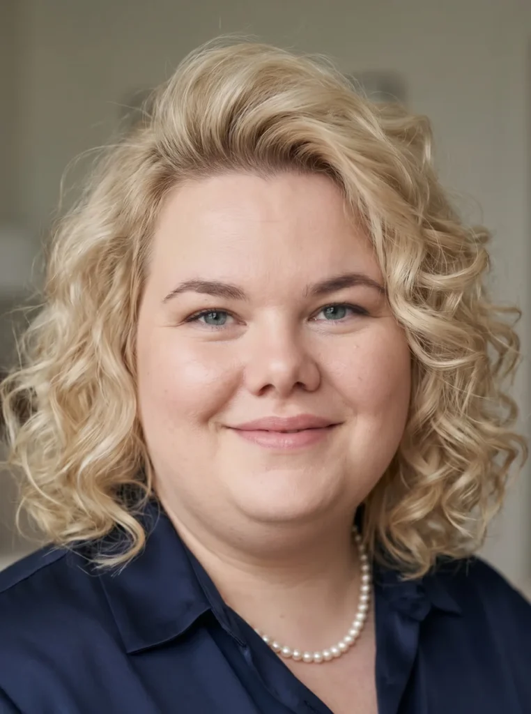 Weiche Locken mit Volumen am Oberkopf für Frauen ab 50 mit rundem Gesicht und Doppelkinn