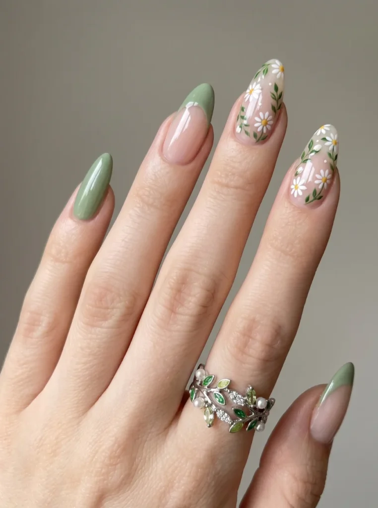 Lange mandelförmige Nägel mit glamourösem Design, elegante Form, auffälliges Sommer-Nagelstyling für besondere Anlässe