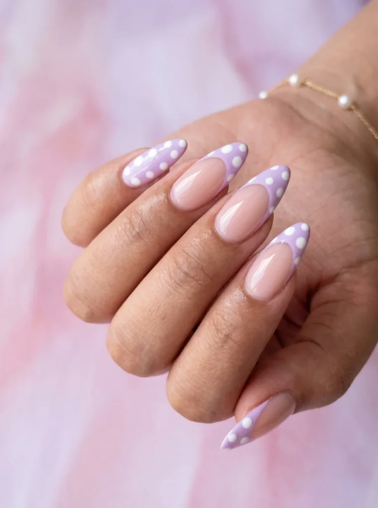 Niedliche Sommer-Mandelnägel in sanften Pastellfarben, feminines glänzendes Design, trendige Nagelidee für den Alltag im Sommer